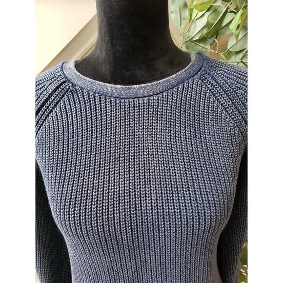 DO+BE Sweater Women's Small Blue Chunky Knit Cutout Back Raglan Cold Shoulder - Picture 9 of 10
